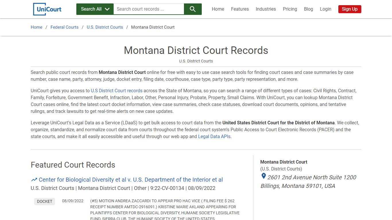 Montana District Court Records | PACER Case Search | UniCourt